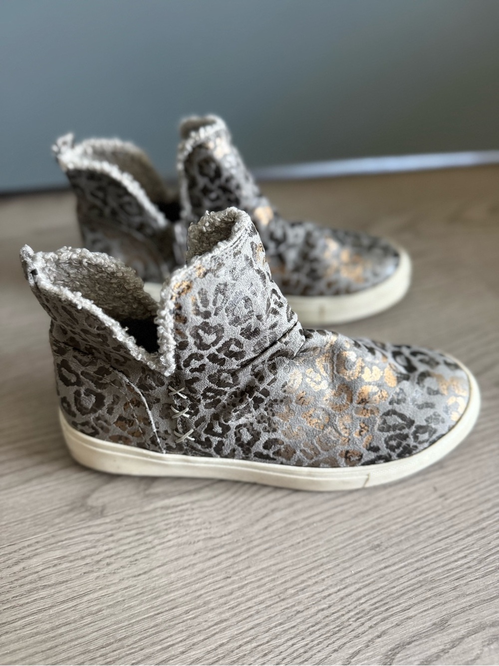 Leopard Print High-Top Slip-On Sneakers in Sage and Gold